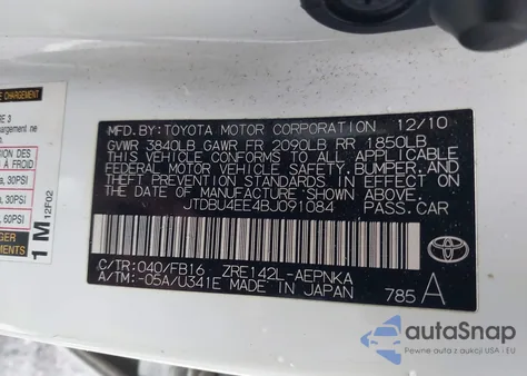 2011 Toyota Corolla Le/S from USA, damaged, VIN JTDBU4EE4BJ091084